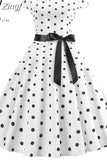 Women Vintage Dress White Polka Dot Summer Dresses Pin Up Print Retro 50s Rockabilly Party Sundress