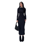 Spring And Autumn New High-Senior Sensing Solid Color Temperament Long-Singed-Up Dress