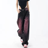 Zingj Spring And Summer New Graffiti Wash Water Jeans Female Retro Design Feeling Straight Tube Wide Leg
