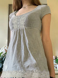 Style Lace Splicing V-Neck Buckle Pure Desire Short-Sleeved T-Shirt Hottie Waist-On-Wear Shirt