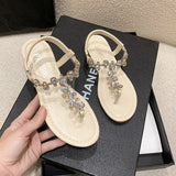 | Flat-Soled Sandals Women 2025 Summer New Korean Set Feet Drilling Big Size Beach Clip