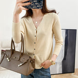 Zingj New Spring And Fall Thin Knit Women's Cardigan Long Sleeve V Neck Short Sweater Small Shawl Coat Jacket-Outfit