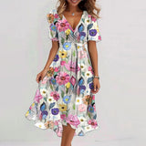 Summer New Loose Leisure Shuya V Collar Crumped New Hot Print