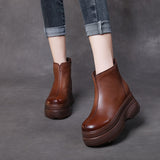 The Children Of Thin Boots Autumn And Winter New Cow Skin Pine Cake Bottom Leather Small Short Boots Soft Bottom Fashion Boots