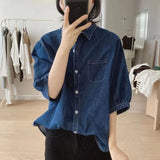 Shirt Women's Lantern Five-Sleeve Summer New Loose Slim Vintage Small Design Simple Shirt