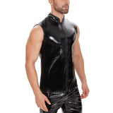 Zingj Men's Mirror PU Bright Leather Vest Slim Leisure Waterproof Stand Collar Without Ff Vest No