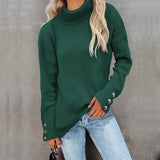 Zingj And Winter New Striped High Leader Mouth Button Sweater Solid Color Casual Loose Plus Size Sweater Woman-Outfit