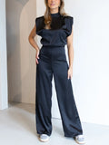 Summer New Women's Solid Color Straight Collar Sleeveless Loose Sleeves Wide-Legged