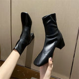 Boots Women's English Fengest 2025 Spring And Autumn New Square Head Thick With Net Red High Heels Women's Boots Chelsea Short