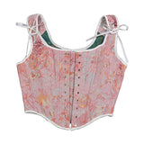 French Strapped Fish Bone Corset Short Vest Bustier Crop Monet Oil Painting Feng Shui Ink