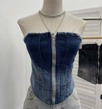 Shooting 2025 Spring And Summer New Trend Hair Edge Gradient Design Brush Denim Zipper Shirt Vest