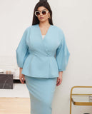 Women's Fashion Fashion Solid Color Button Bubble Sleeve Skirt Dress Set In Autumn