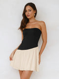 Zingj Women's Hot Style Pleated Stitching Strapless Skirt Summer Female Senior Sense French Dress