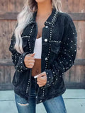Zingj Fall 2024 New Casual Fashion Corduroy Rivet Long Sleeve Jacket