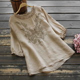 Loose Embroidery T-Shirt Woman 2025 Summer New Breathable Thin National Wind Top