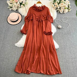 Break Orange Taut French Lotus Leaf Dress High-End Exquisite Age-Dexing Elegant Long Dress Women Autumn