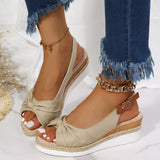 New Fish Mouth Bow Buckle Thick Bottom Slope Sandals Women's Large Size Hemp Rope Bottom Flat Bottom Women
