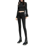 Zingj Ripped Jeans Women's New High Waist Korean Version Elastic Thin Tight Pencil Pants-Outfit