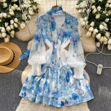 Famous Elegant Dress Woman 2025 Spring High-End Deep V Tie Ribbon Belt To Print Lotus Leaf Side
