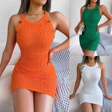 Shooting Spring And Summer Leisure Buttons Sleeveless Lattice Waist Knitted Ass Skirt Women's