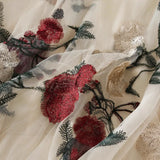 Retro High-Rise Thin Embroidery Big Flower Fashion Sweet Mesh In The Long Fairy Dress