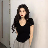 Zingj Desire Wind V Collar Short Sleeved T Shirt Female Summer 2024 New Slim Show Thin Hot Girl Short Irregular Bottom