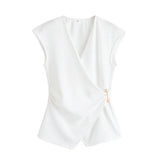 New Women's Pin Texture Sleeveless Vest Shirt Casual Trousers