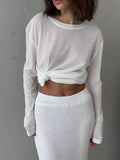 New Long-Sleeved Snowflake T-Shirt Women's Summer Thin Carmeat Round-Neck Loose Temperament