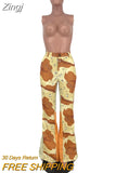Women's Casual Trousers Camouflage Print Zip Button Design Patchwork Flared Straight Pants