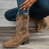 New Western Boots Cowboy Knight Boots Female Long Barrel Embroidered Retro Cowboy Boots Knight