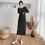 And Winter 2025 Long-Sleeved Collar Knitted Dress New Medium And Long Solid Color Bottom Straight Over Knee