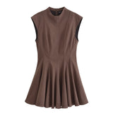 2025 French Design Waist Wave Wide Swing Mini Sleeveless Dress