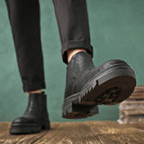 Zingj Men's Leather Vintage High-Top Leather Shoes Chelsea Shorts