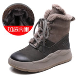 Leather Thick Bottom Boots Autumn And Winter Plus Velvet Warm Cotton Boots Round Head Zipper Retro Short Boots Martin