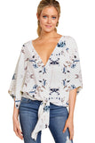 Women's Sexy Hot Girl Spring And Summer V-Neck Short-Sleeved Knot Print