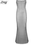 Women Low-Cut Bandage Straps Plain Knitted Bodycon Dress Solid Color Summer Long Party/Club/Bar Sling
