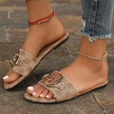 Slippers Letter Metal Buckle Cool Slippers Women's Summer Large-Size Leisure Flat-Bottomed