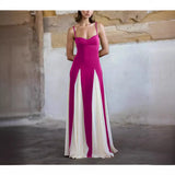 Women's New Slings With Sling Color Splicing Out Shoulder Print Dress Body