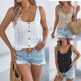 Shooting 2025 Spring And Summer Pure Color Hollow Button Vest Knitted Jersey Holiday Shirt Women's