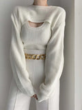 Women Sweater Suits 2 Pieces Female Chic Loose Casual Pullovers & Tank Tops Ladies Knitted