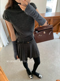 Xixi 2025 Autumn White Standard Wool Knitted Short Sleeve + High Waist 100 Folded Short Skirt Two Sets