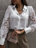 Sexy Lace Hollow Out Women Blouse 2023 Spring Black Vintage Button Up Shirts Top Long Sleeve Mesh Design Tops Femme