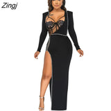 Women Dress Split Out Lace Up Party Night Clubwear Full Sleeve Dresses For Women