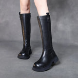 Layer Of Cowhide Long Boots Women Plus Velvet Autumn And Winter New Trend Thick Bottom High Leather Knight Boots