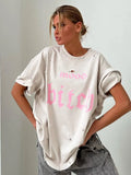 Do Old Water Washing Letter Design Printing Short-Sleeved Women's Spring And Summer Loose Round-Neck T-Shirt Lazy