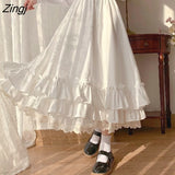 Midi Long Skirts Womens Multi Layer Ruffle Goth Black Pleated Skirts Japanese Harajuku Sweet High Waist Lolita Skirt
