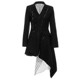 New Ruptures Inclined Buckle Waist Repair Body Spliced Striped Lining In The Long Suit Dress