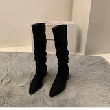 High-Heeled Kaqi Heap Boots Boots Women's Shoes 2025 New Spring And Autumn Winter Thin Long-Sleeve Knight