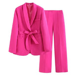 And Autumn Women Equipped With Belt Evening Dress Collar Blazer High Waist Loose Hanging Trousers