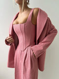 Women's Fashion Solid Color Waist Fish Bone Shoulder Suit Three-Piece Set Of Women Simple Commuting High-Waisted